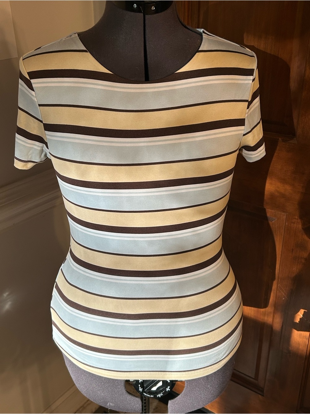 Women's Short-Sleeve Striped Tee in Light Blue, Tan & Dark Brown